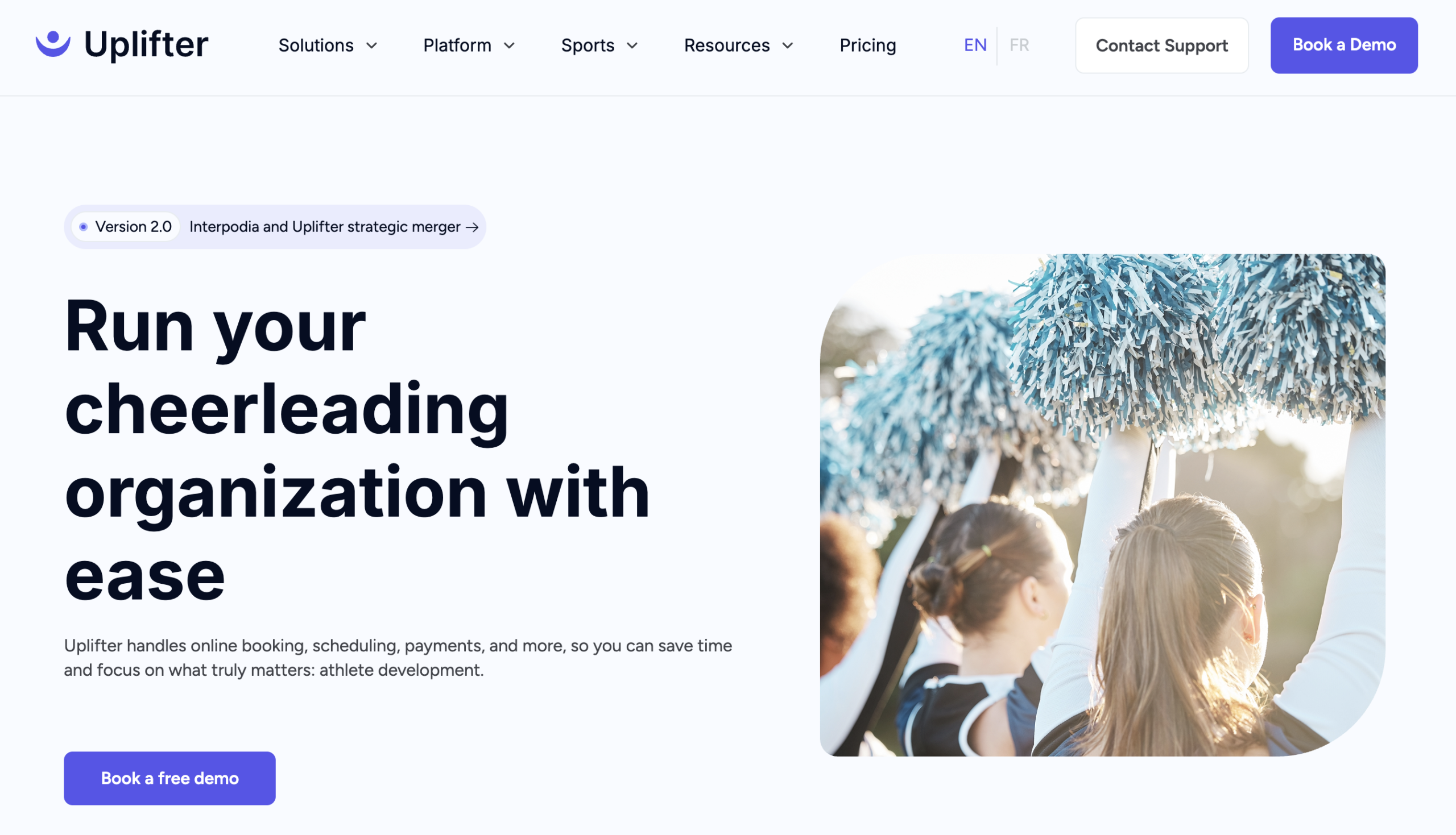 Uplifter cheerleading management software homepage